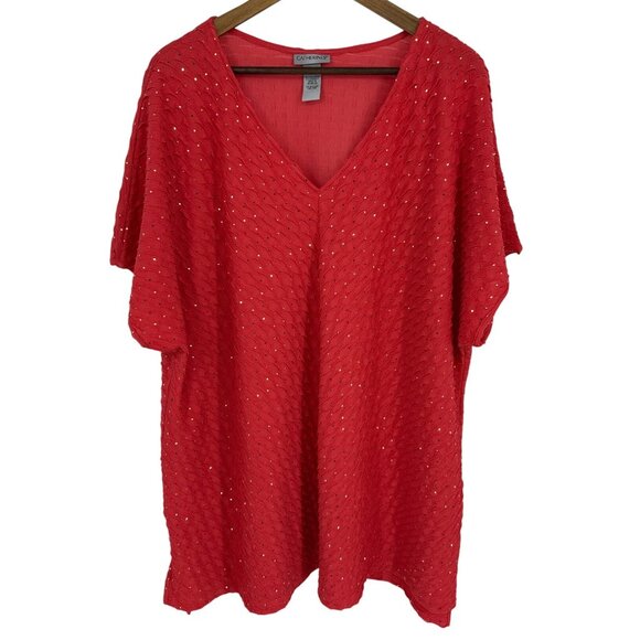 Catherines V-Neck Tunic With Gold Accents Short Sleeves Womens Size 3X - Picture 1 of 8